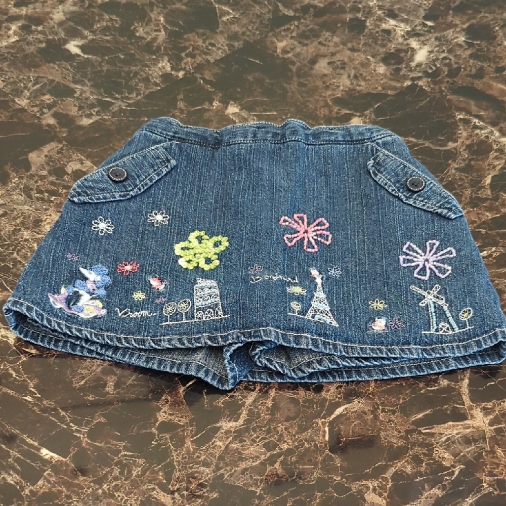 Embroidered Denim Skort with Floral Design